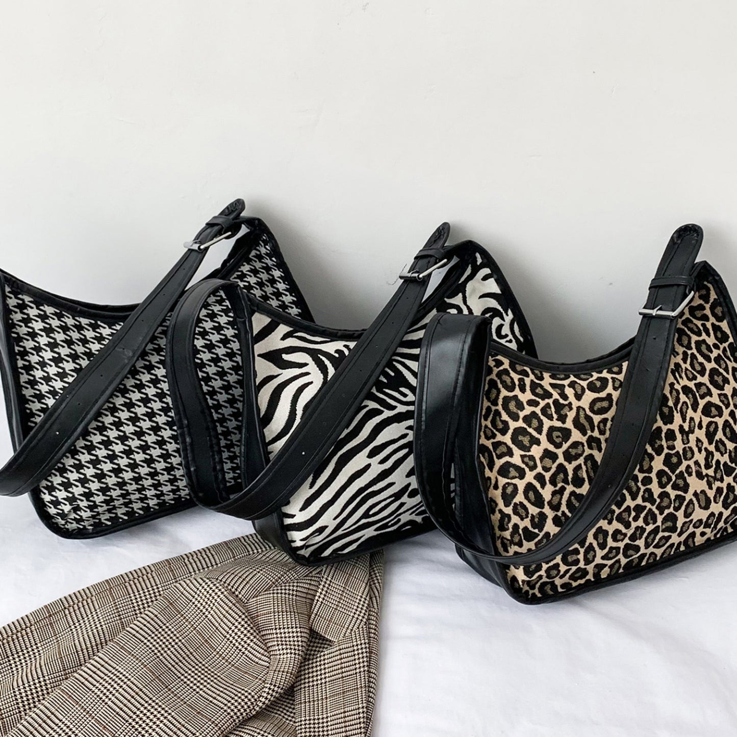 Faux Leather Adjustable Strap Shoulder Bag- 3 Prints
