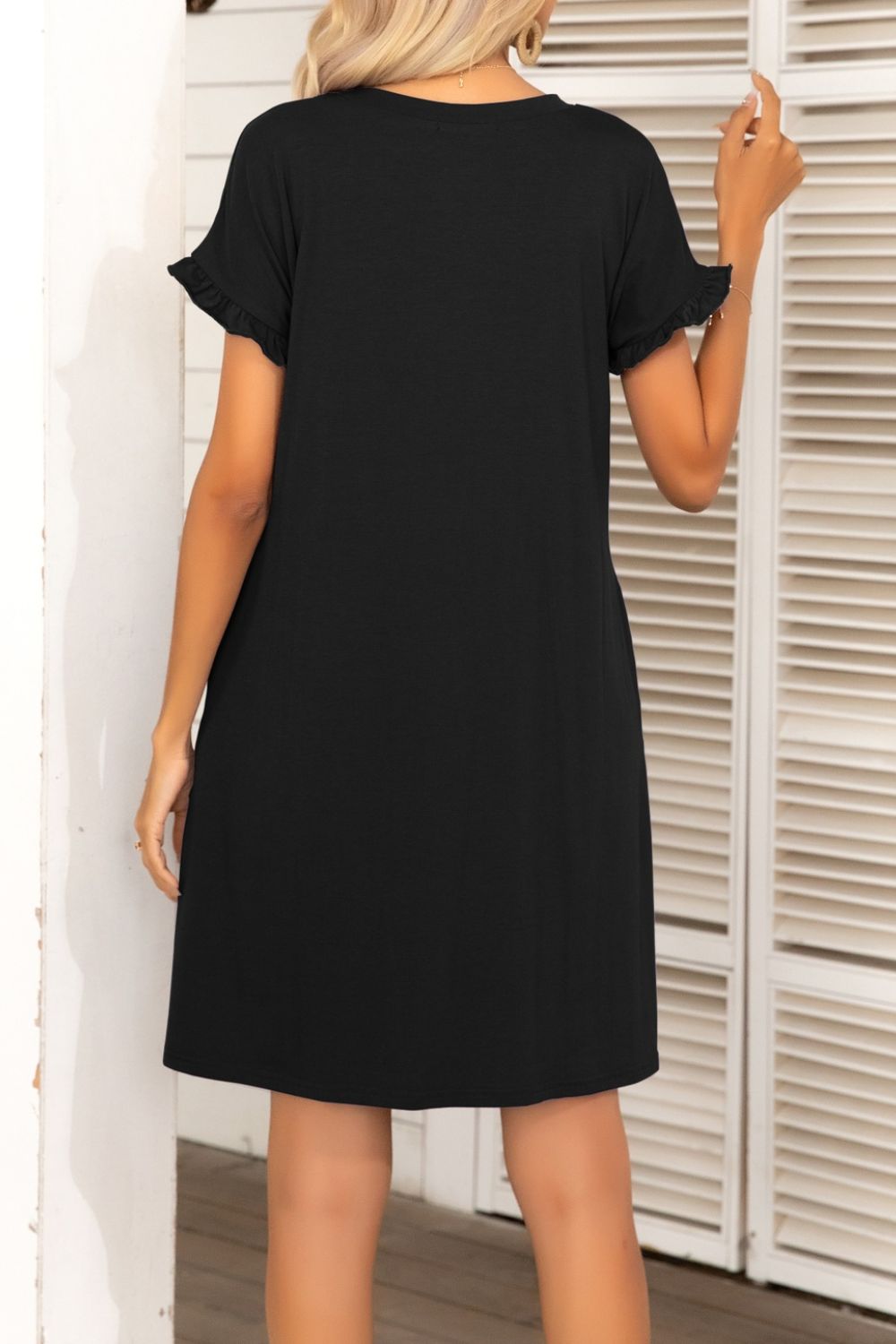 Camo Flounce Sleeve Dress with Pockets