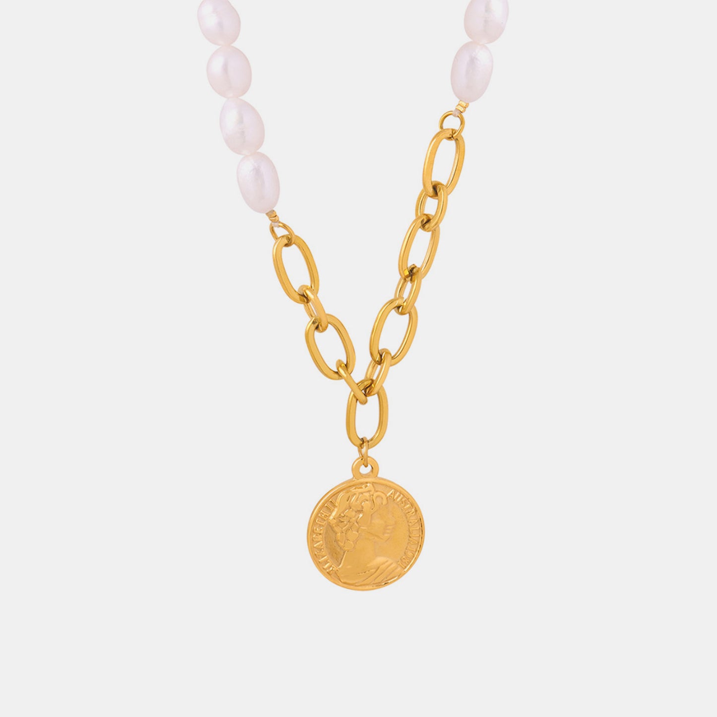 Gold Coin Pendant Pearl Necklace