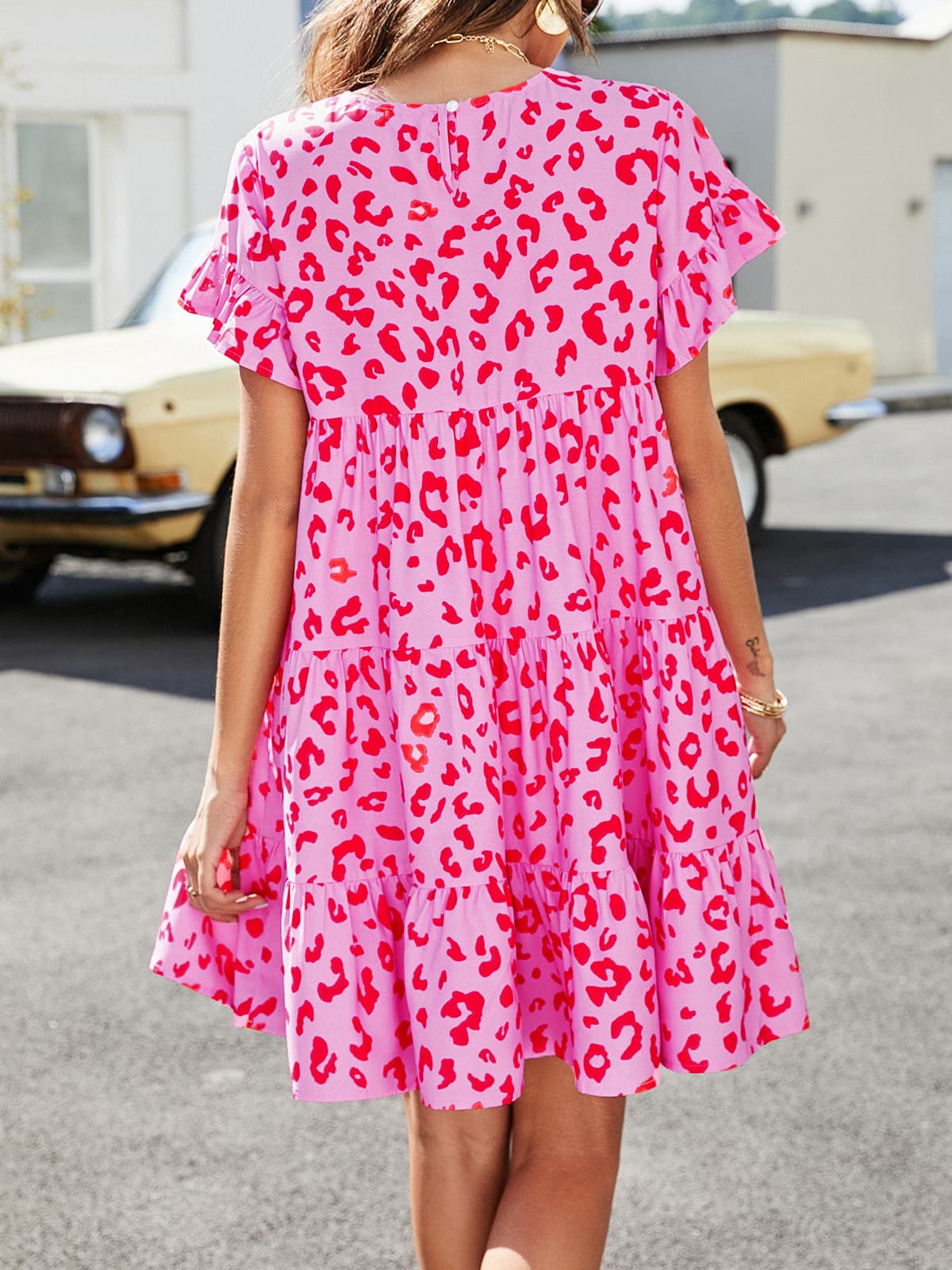 Short Flounce Sleeve Tiered Dress- 3 Print Options