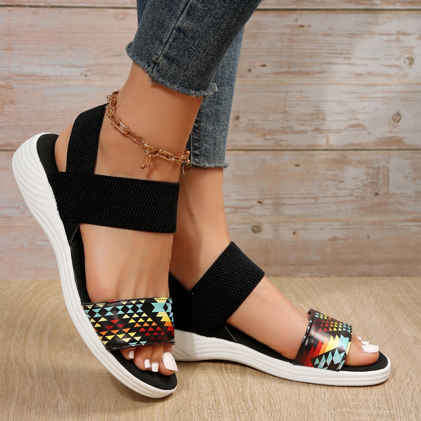 Faux Leather Open Toe Low Heel Sandals- 5 Colors
