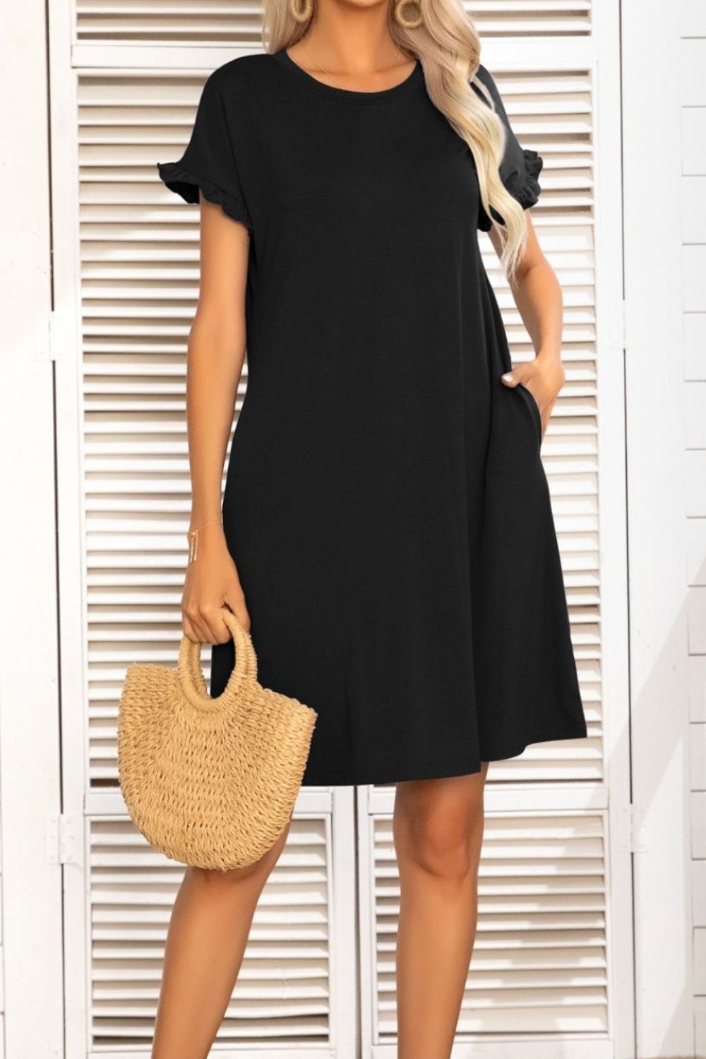 Camo Flounce Sleeve Dress with Pockets