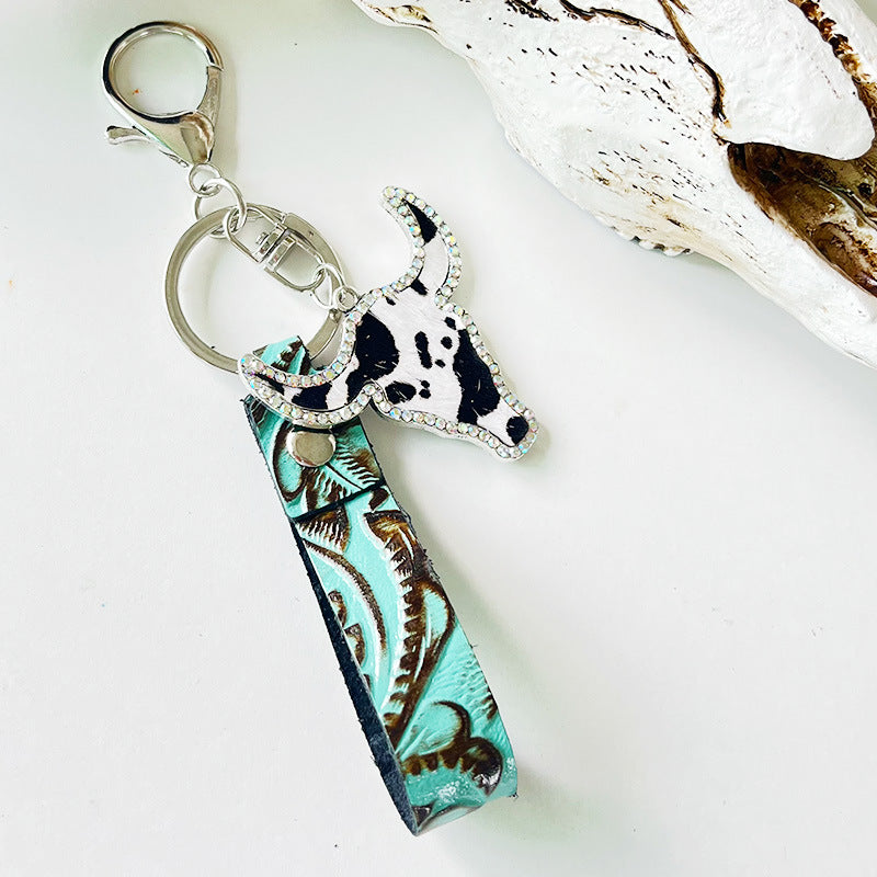 Rhinestone Bull Keychain- 7 Color Options