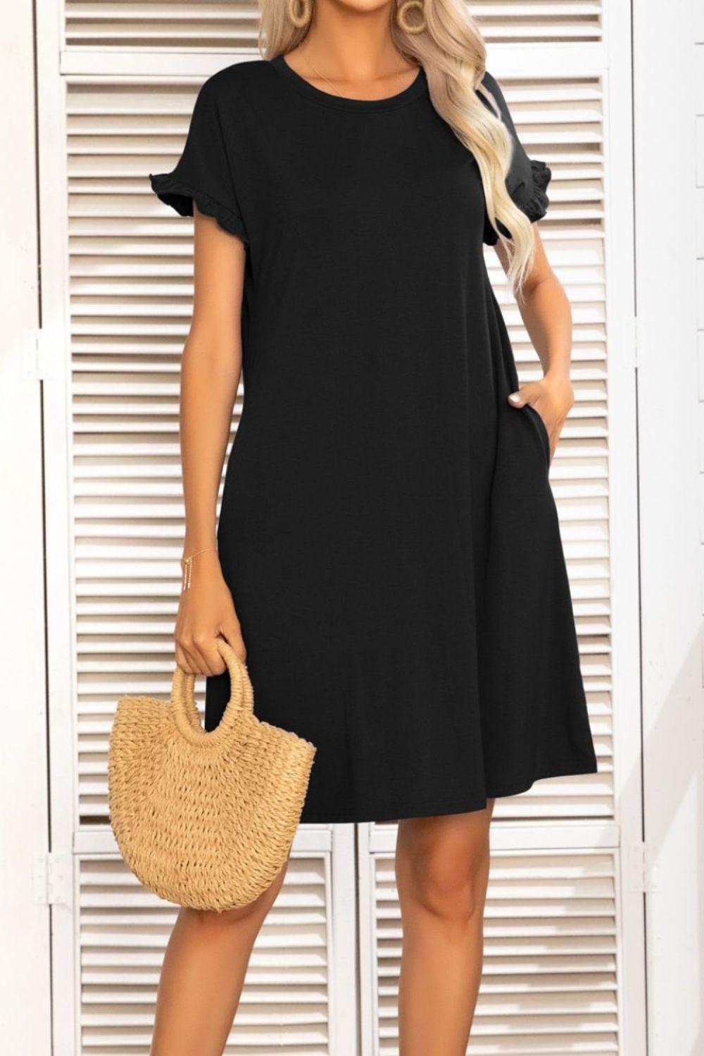 Camo Flounce Sleeve Dress with Pockets
