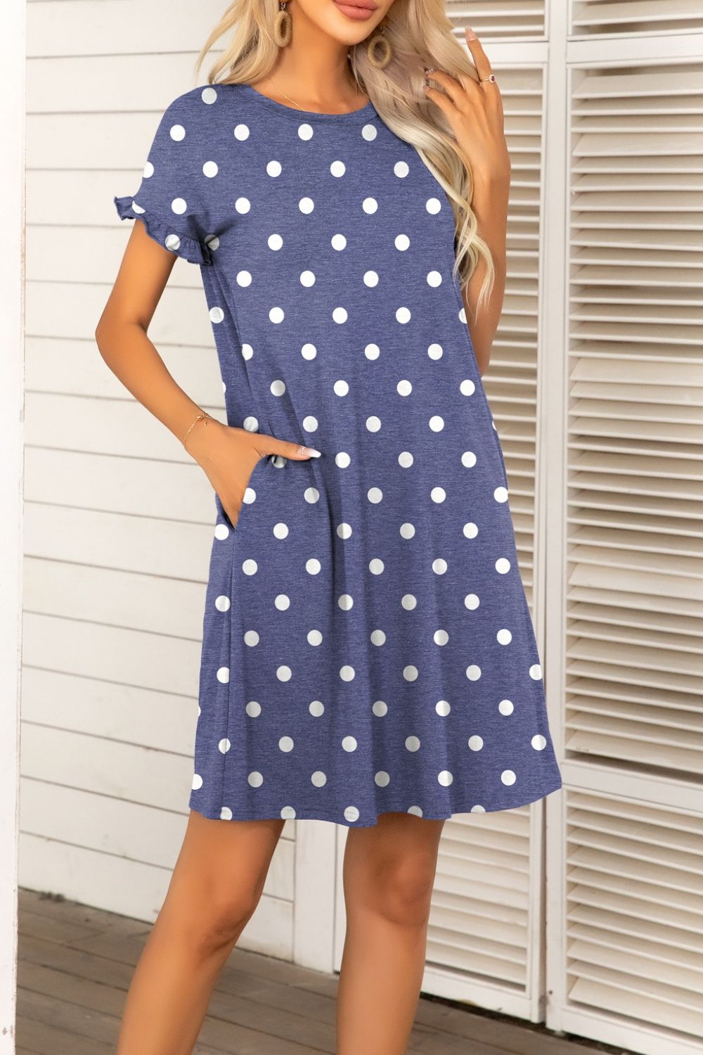 Camo Flounce Sleeve Dress with Pockets