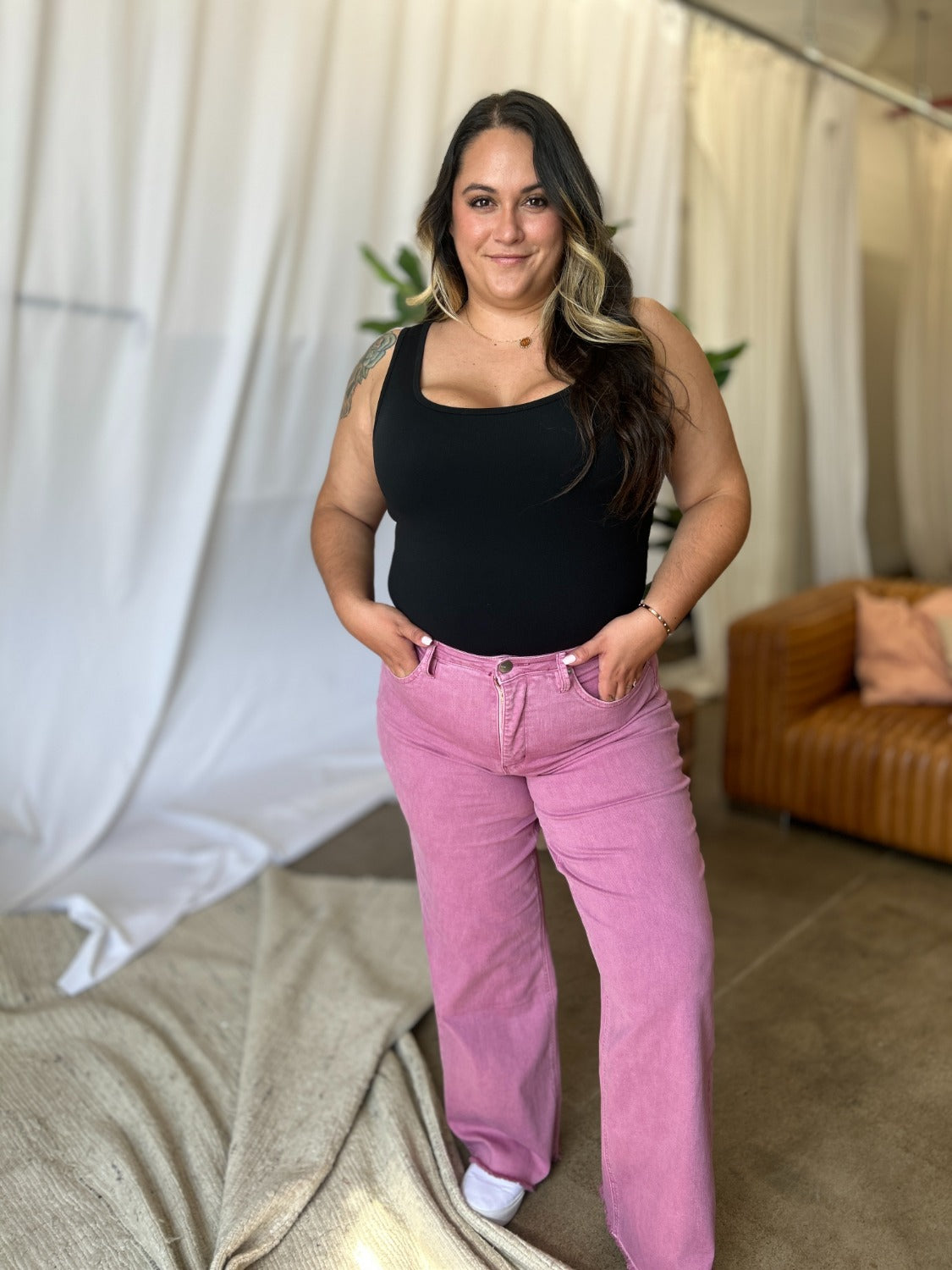 RFM High Rise Garment Dye Wide Leg Jeans