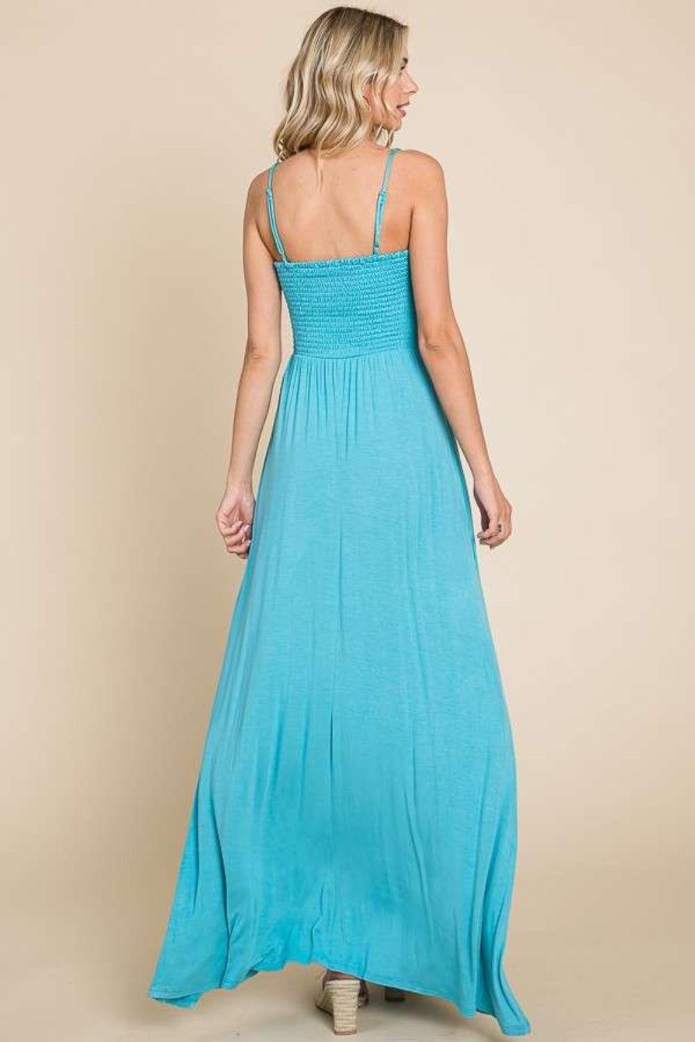 Teal Smocked Cami Maxi Dress with Pockets