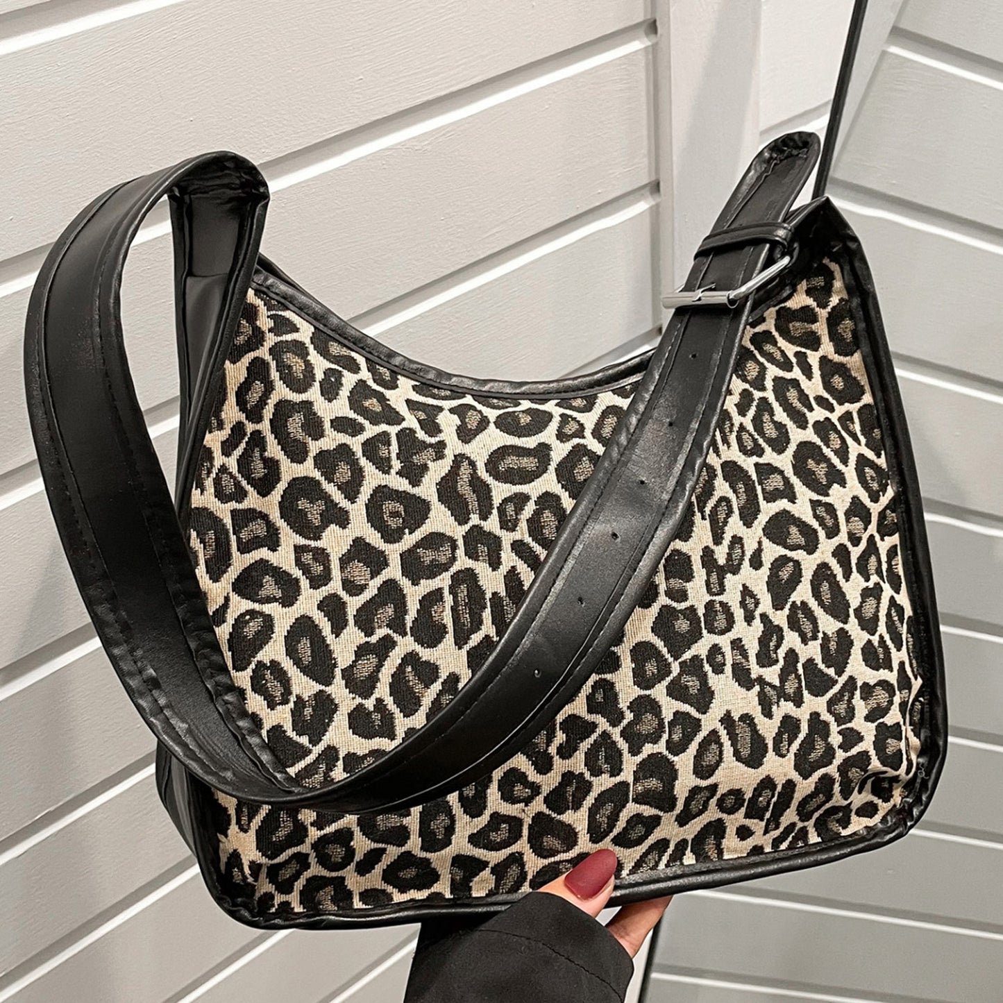 Faux Leather Adjustable Strap Shoulder Bag- 3 Prints