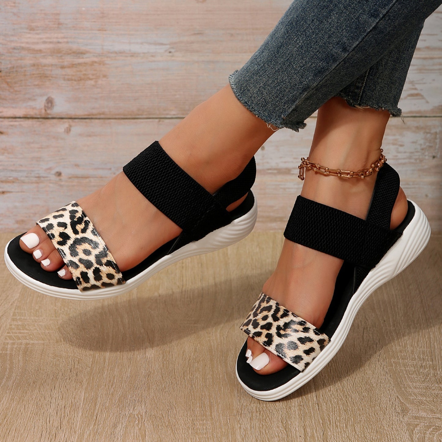 Faux Leather Open Toe Low Heel Sandals- 5 Colors