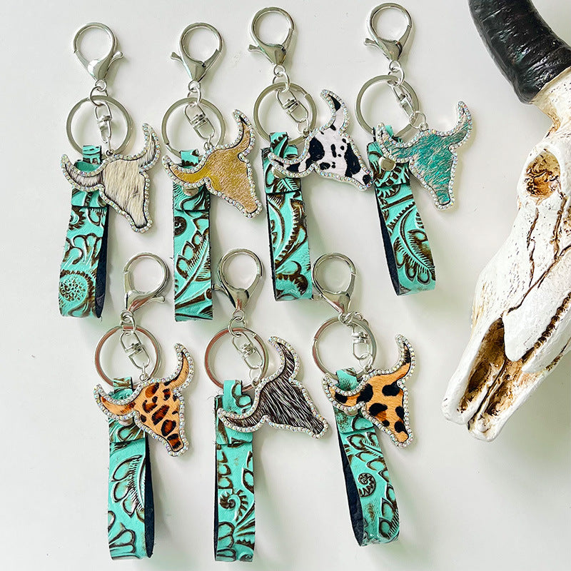 Rhinestone Bull Keychain- 7 Color Options