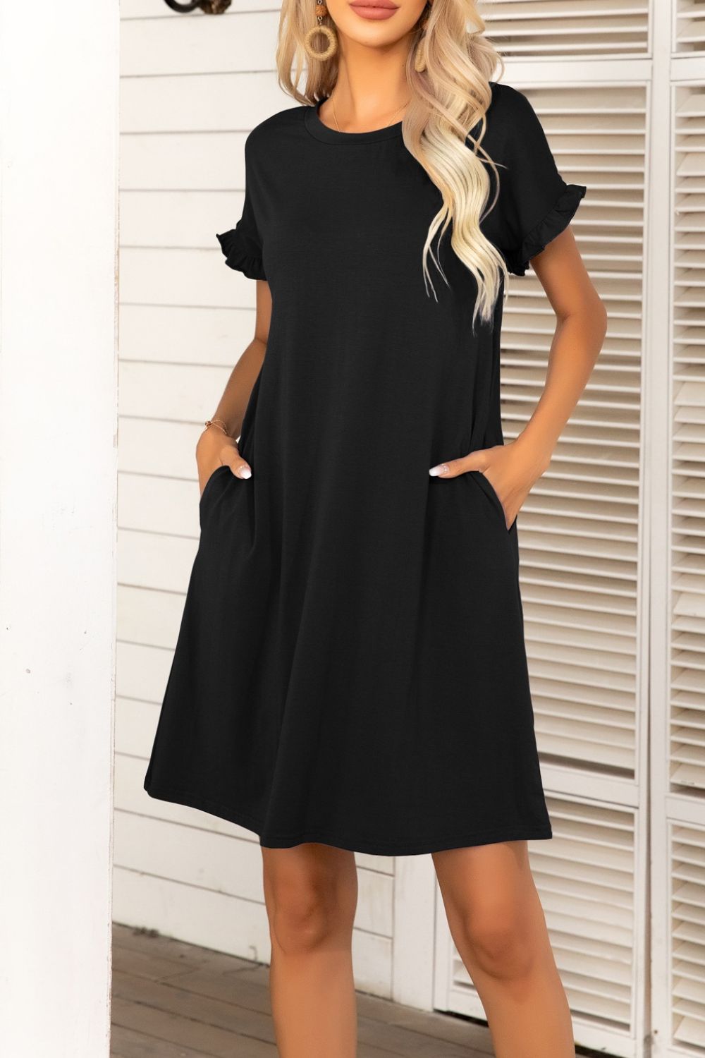 Camo Flounce Sleeve Dress with Pockets