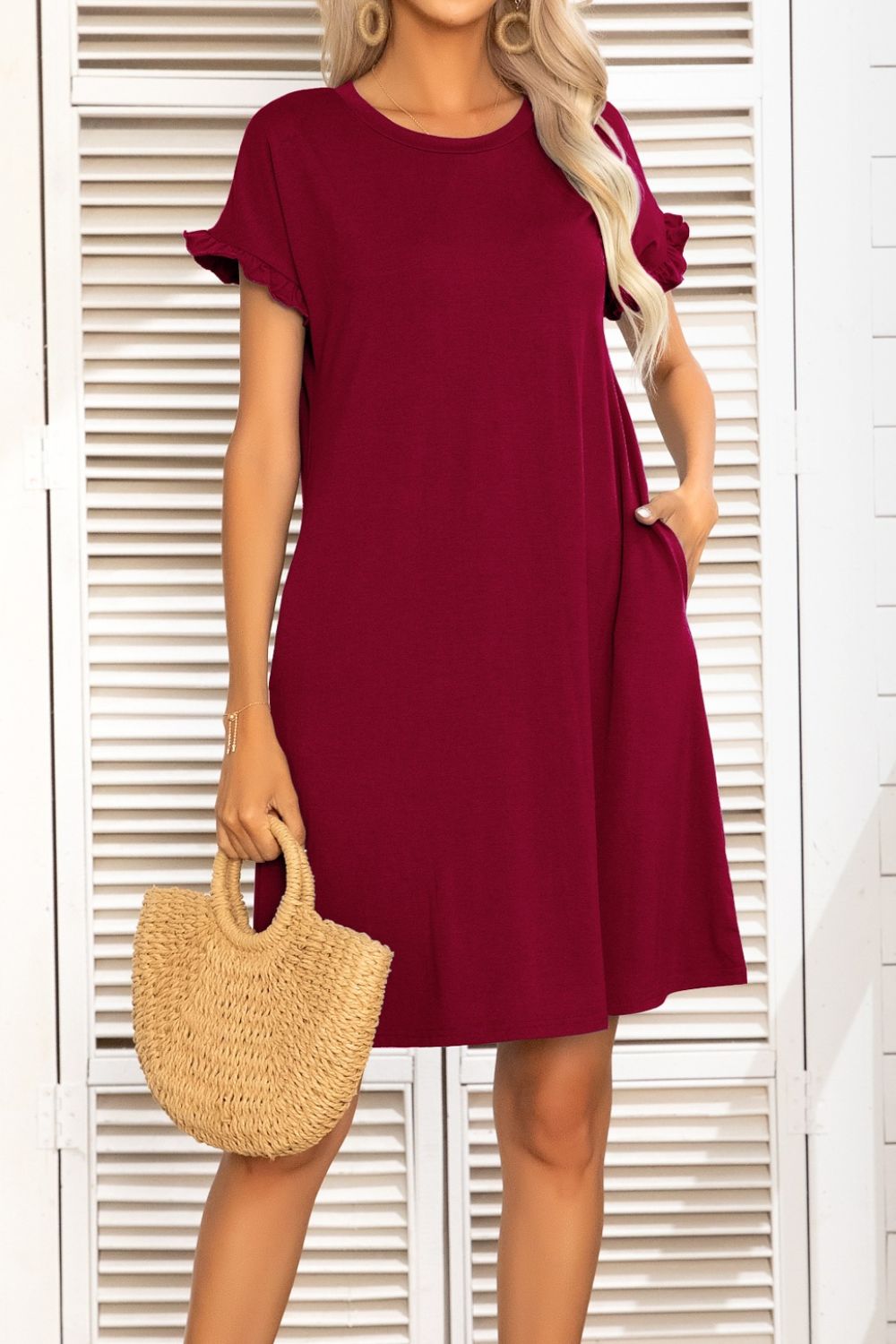 Camo Flounce Sleeve Dress with Pockets