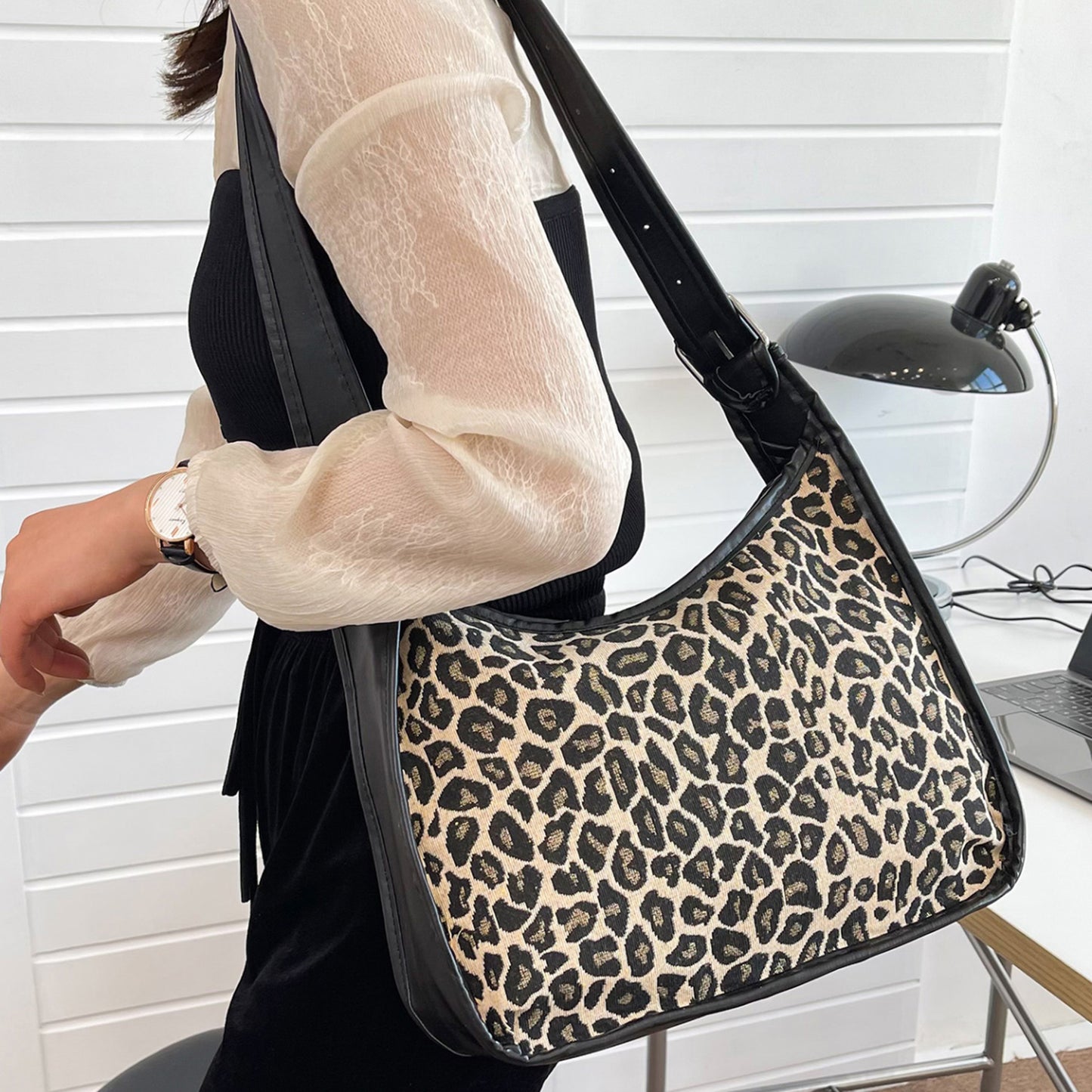 Faux Leather Adjustable Strap Shoulder Bag- 3 Prints