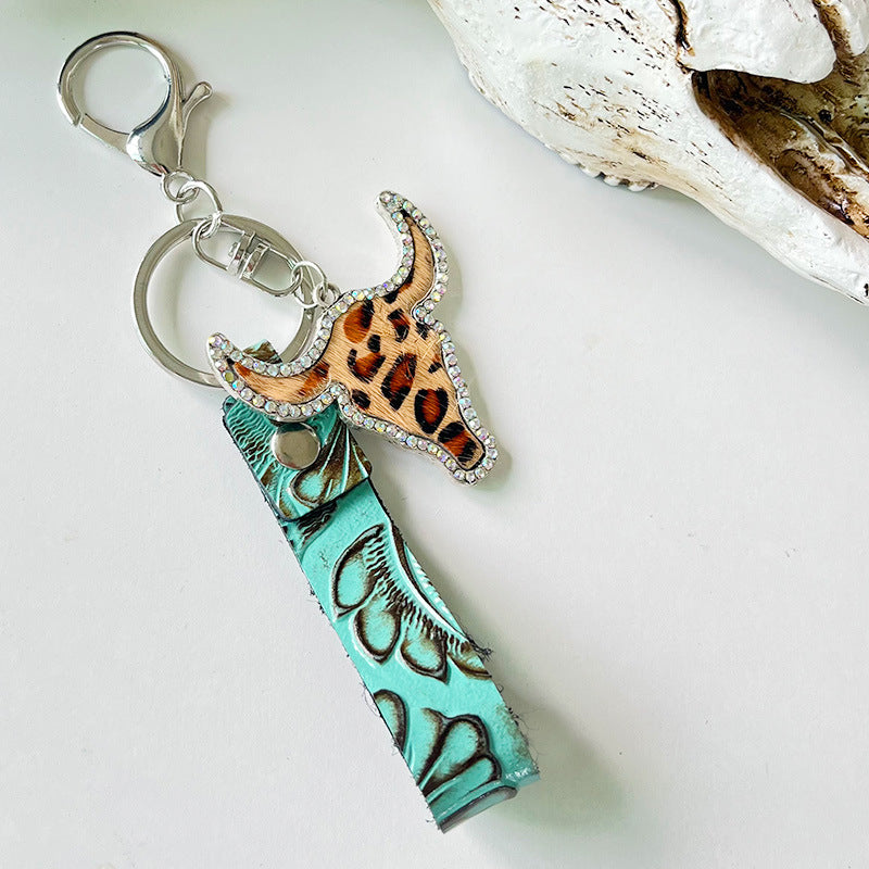 Rhinestone Bull Keychain- 7 Color Options
