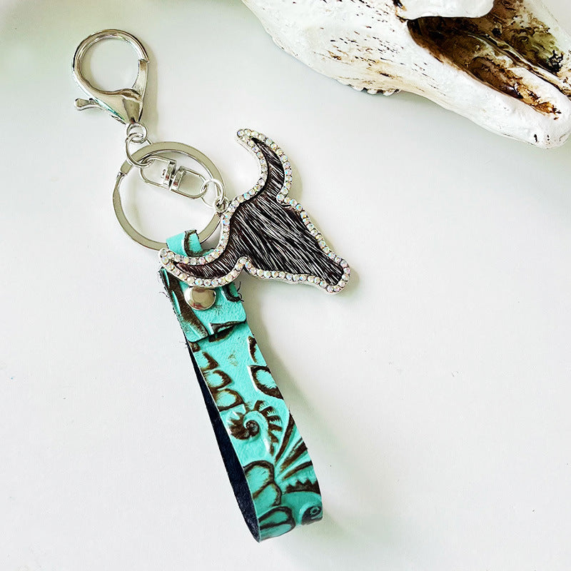 Rhinestone Bull Keychain- 7 Color Options