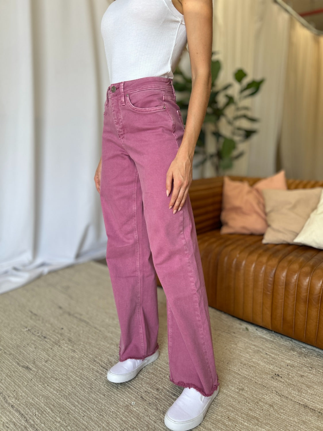RFM High Rise Garment Dye Wide Leg Jeans