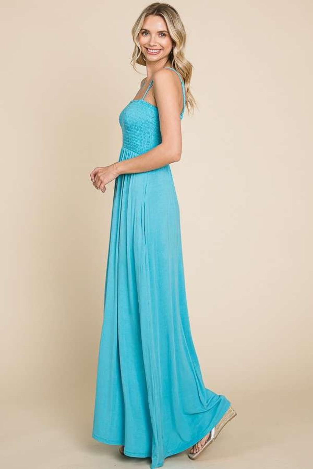 Teal Smocked Cami Maxi Dress with Pockets