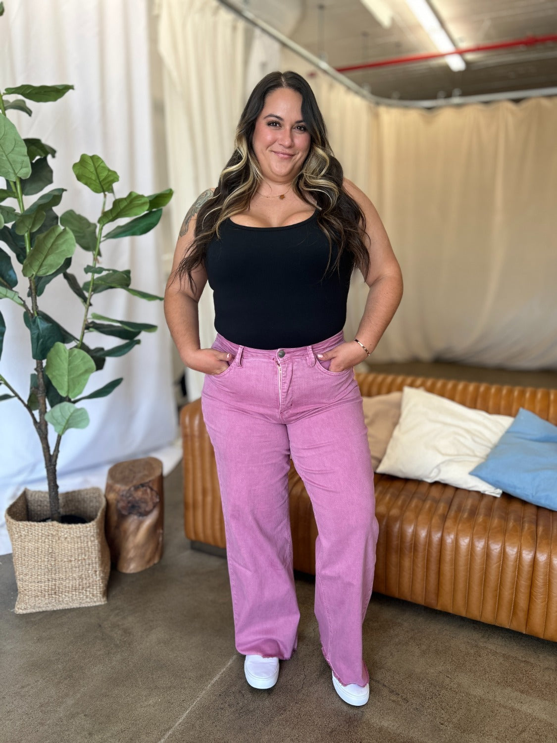 RFM High Rise Garment Dye Wide Leg Jeans