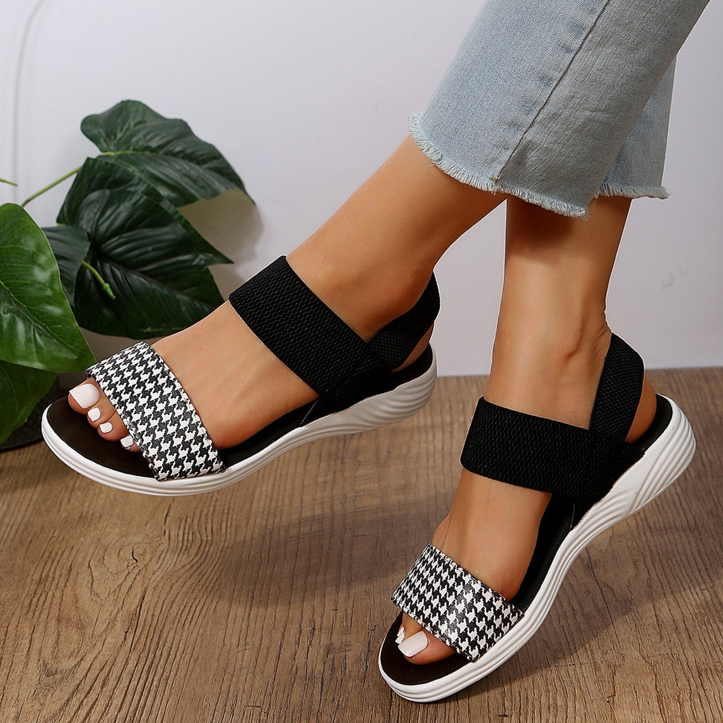 Faux Leather Open Toe Low Heel Sandals- 5 Colors