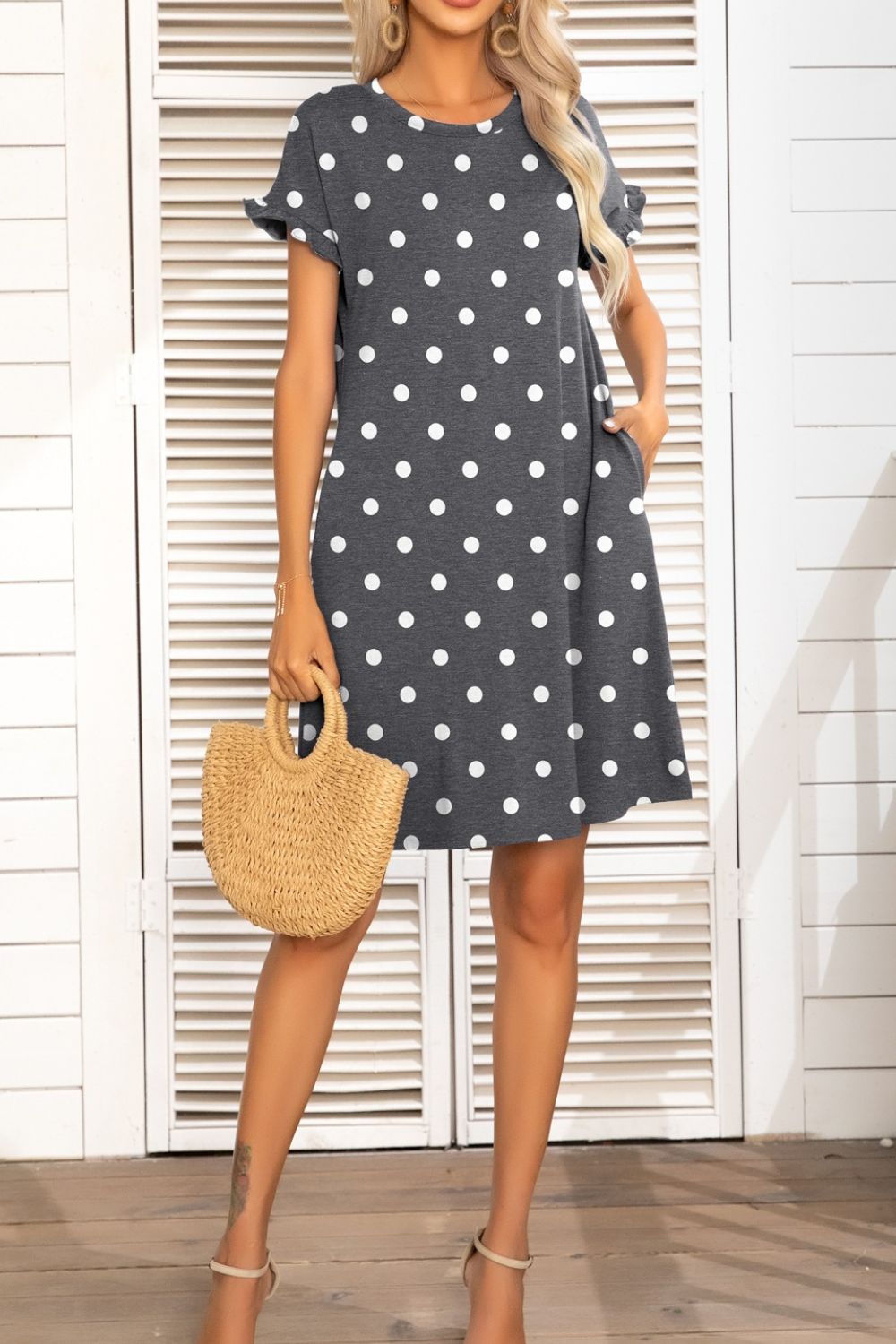 Camo Flounce Sleeve Dress with Pockets