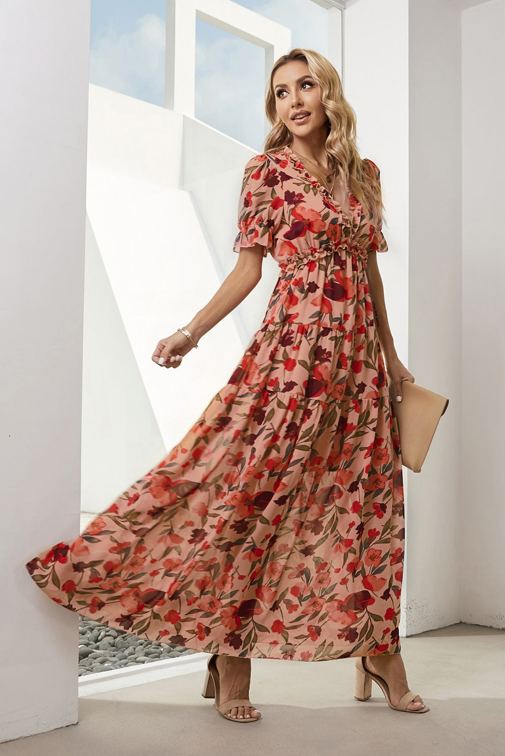 Floral V-Neck Short Sleeve Dress- 2 Color Options