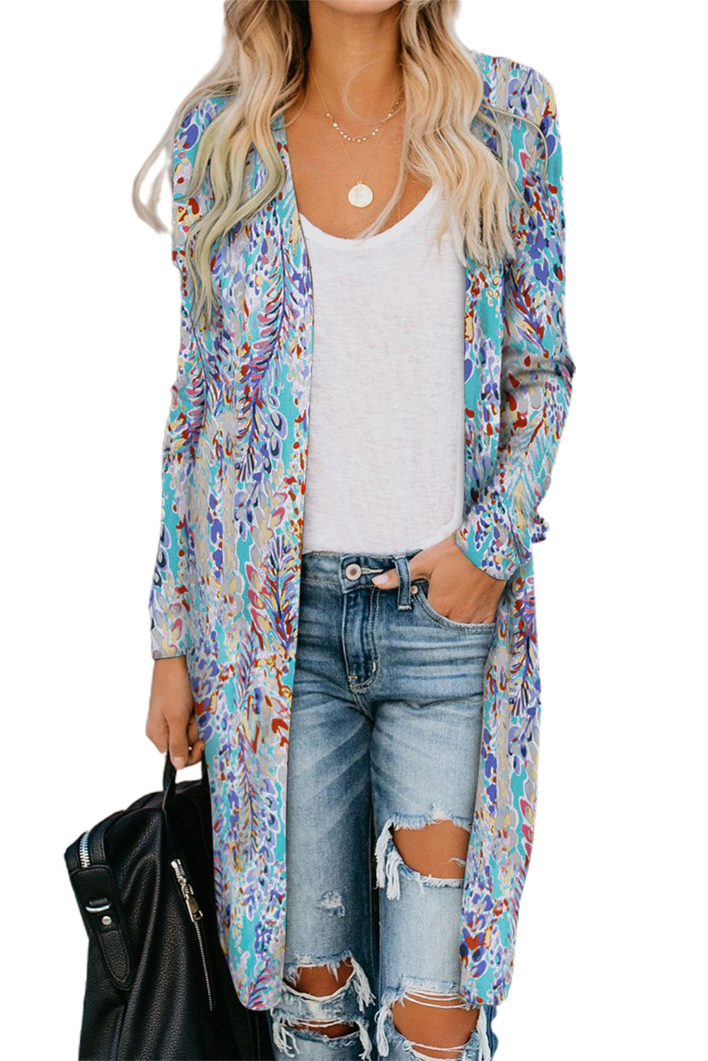 Printed Open Front Longline Cardigan- 7 Print Options