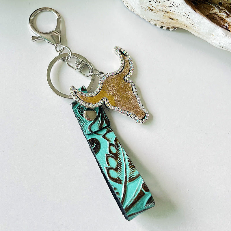 Rhinestone Bull Keychain- 7 Color Options