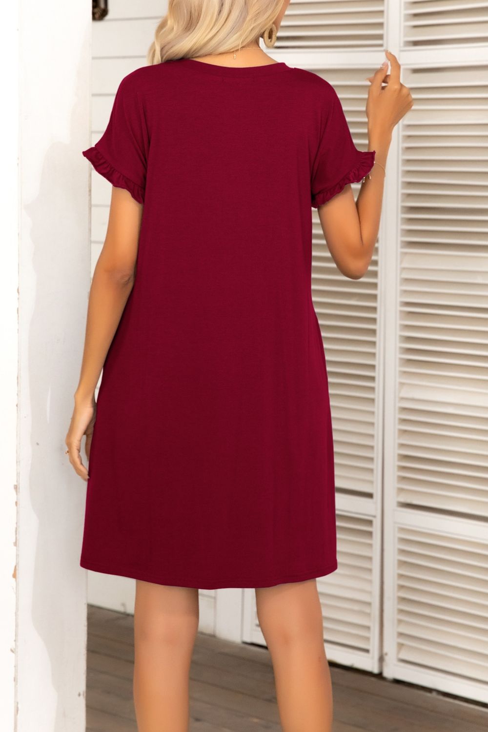 Camo Flounce Sleeve Dress with Pockets