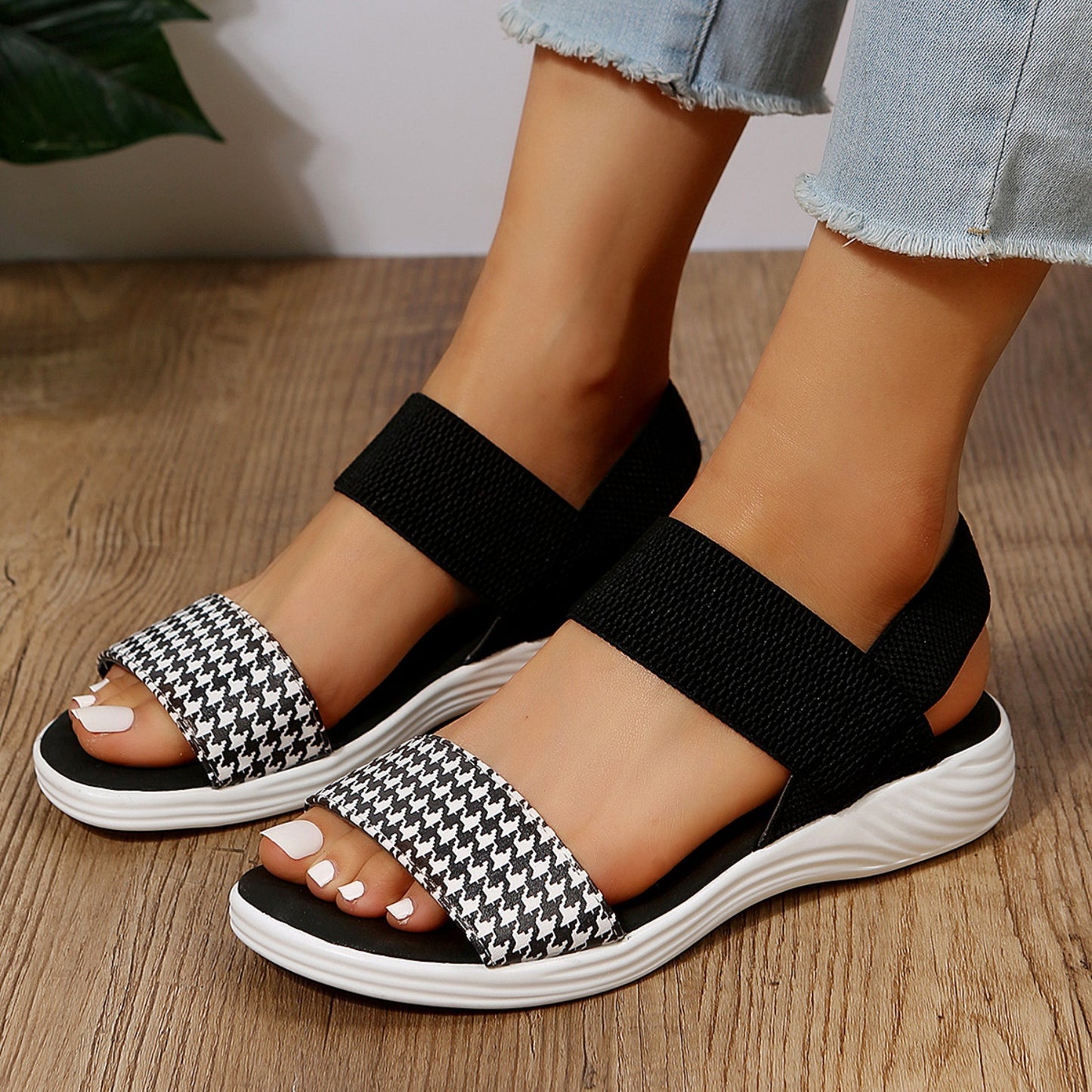 Faux Leather Open Toe Low Heel Sandals- 5 Colors