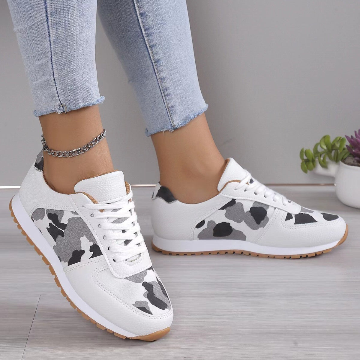 Tied Printed Faux Leather Athletic