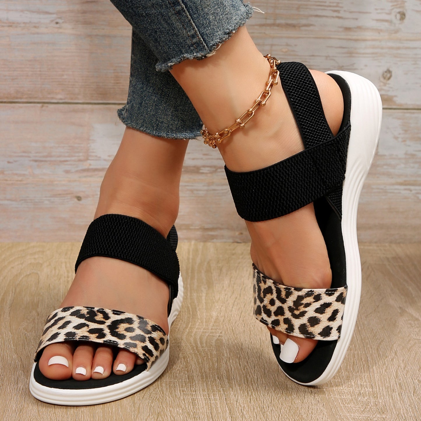 Faux Leather Open Toe Low Heel Sandals- 5 Colors
