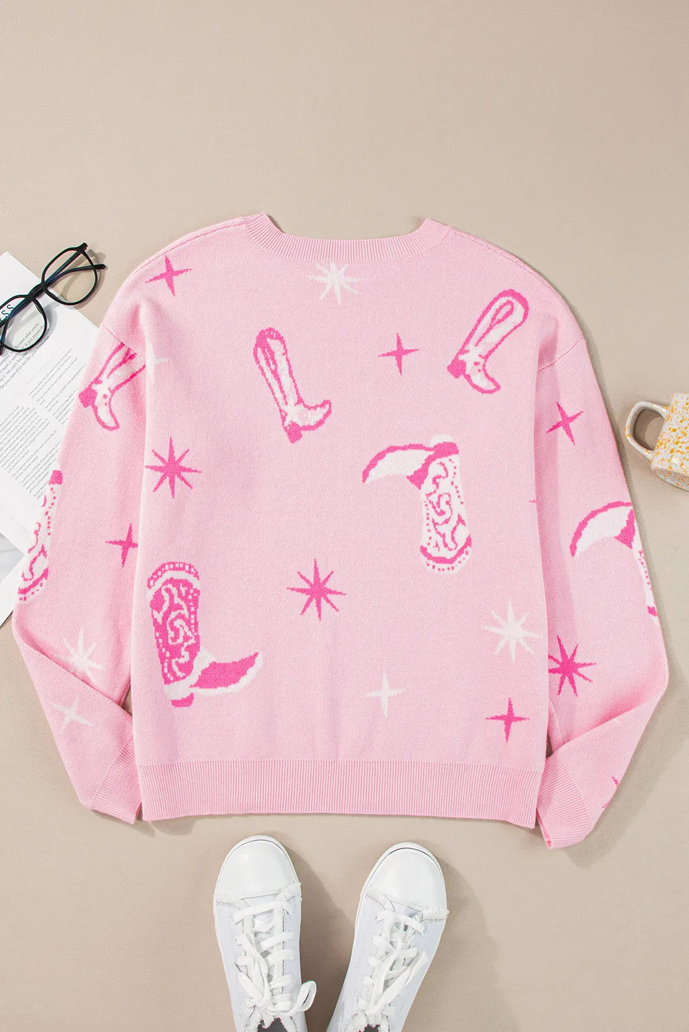 Blush Pink Boots Long Sleeve Top
