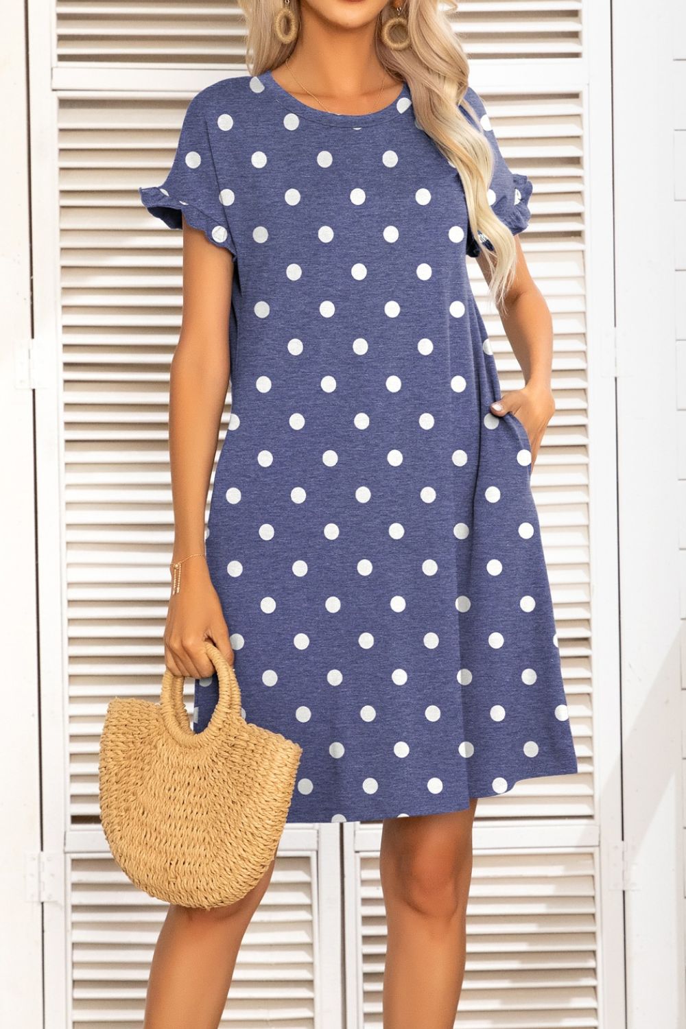 Camo Flounce Sleeve Dress with Pockets