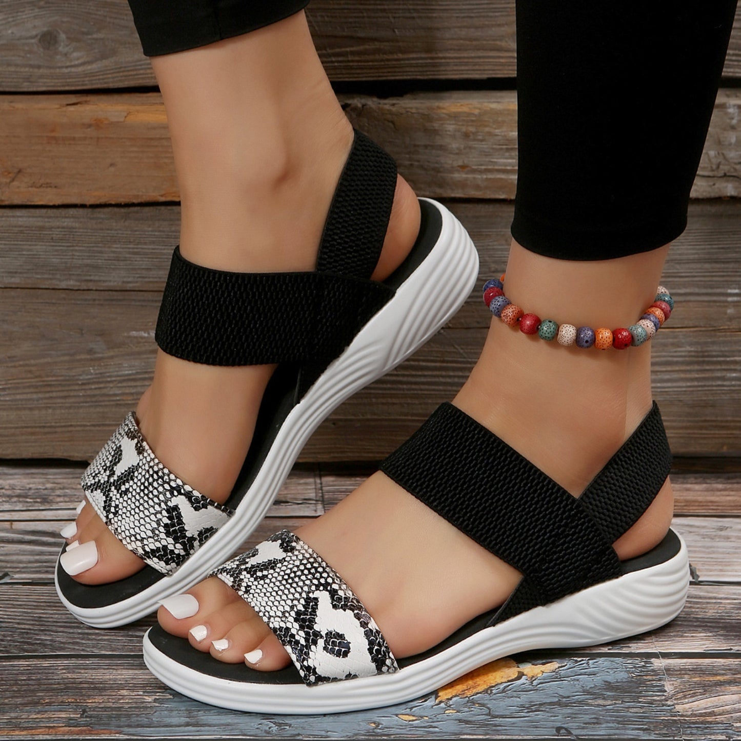 Faux Leather Open Toe Low Heel Sandals- 5 Colors