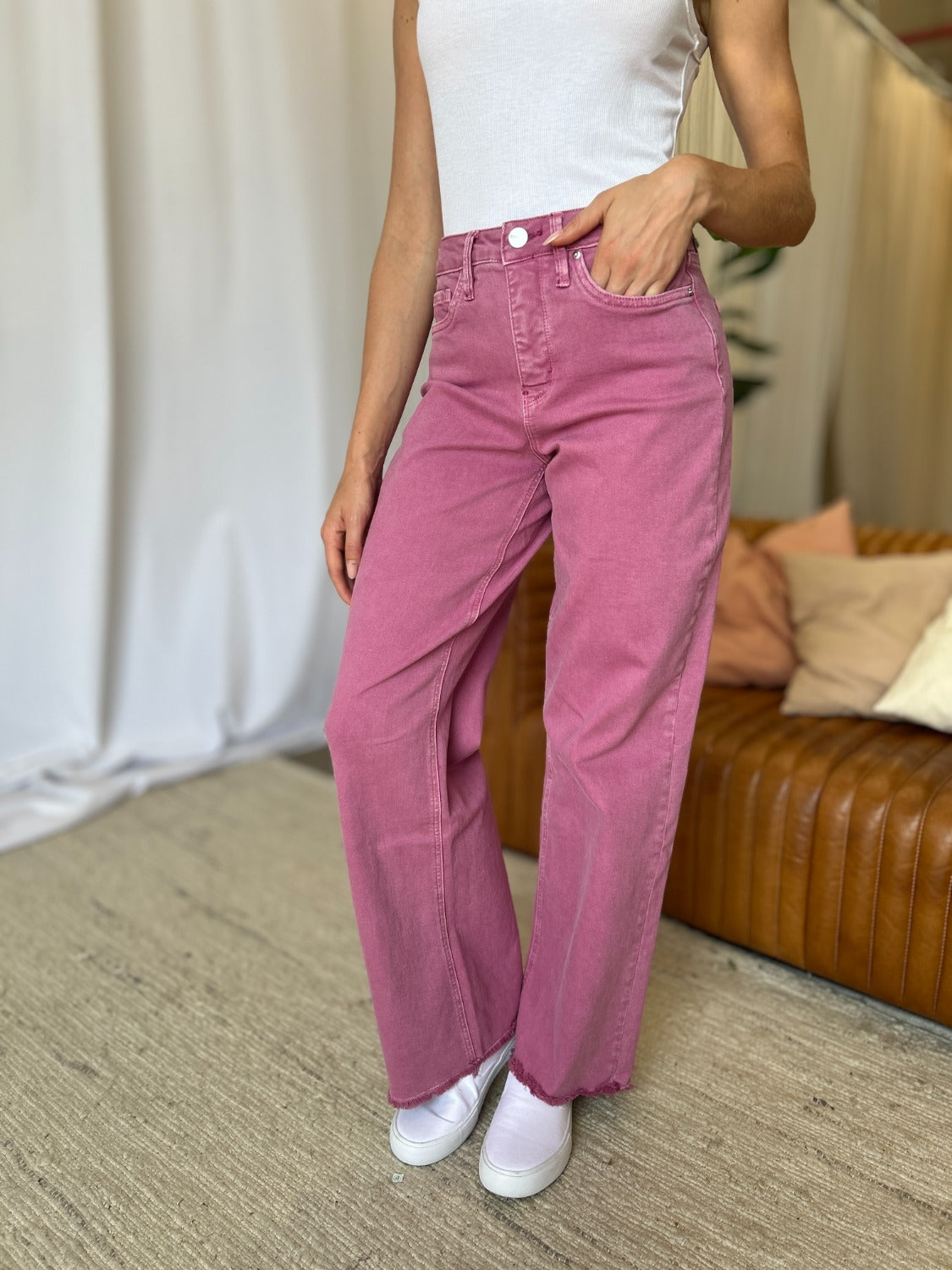RFM High Rise Garment Dye Wide Leg Jeans