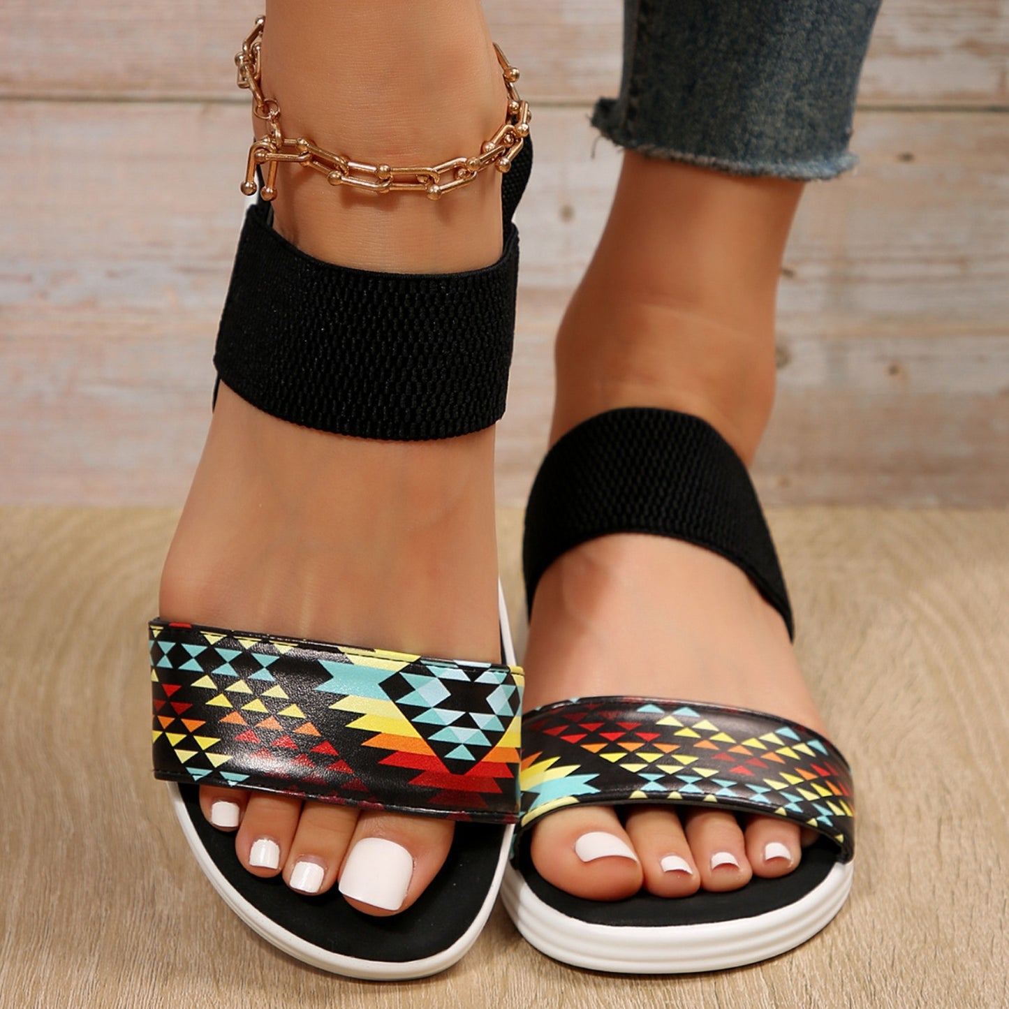 Faux Leather Open Toe Low Heel Sandals- 5 Colors