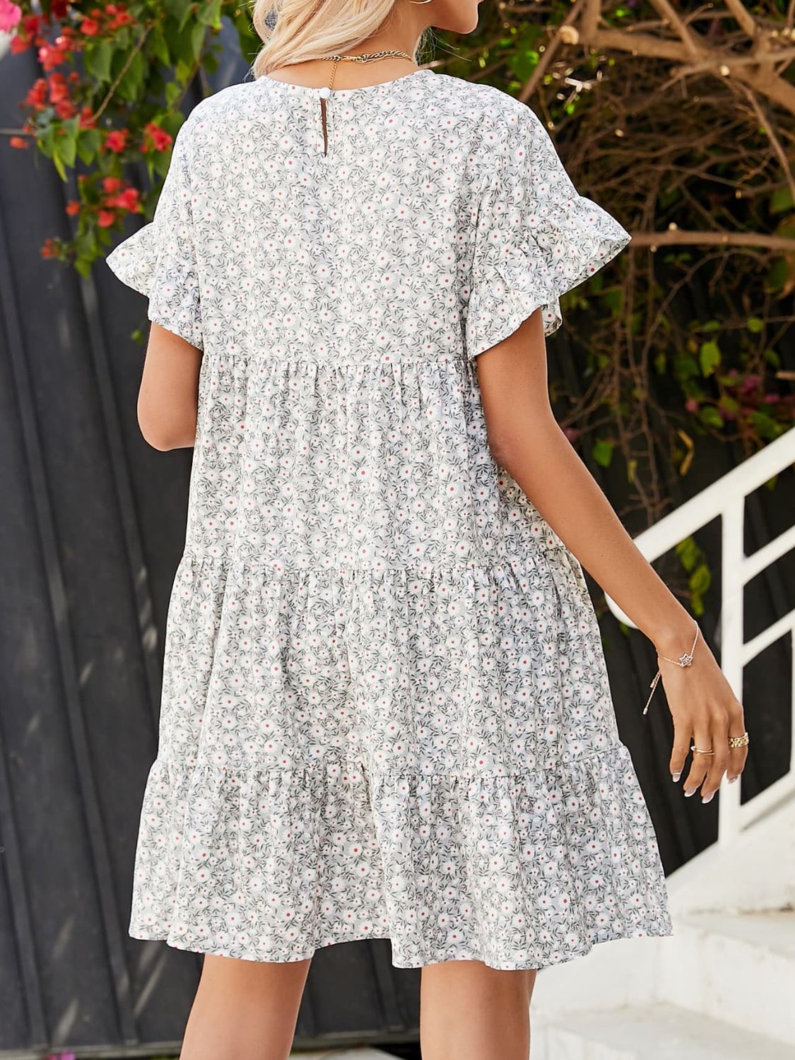 Short Flounce Sleeve Tiered Dress- 3 Print Options