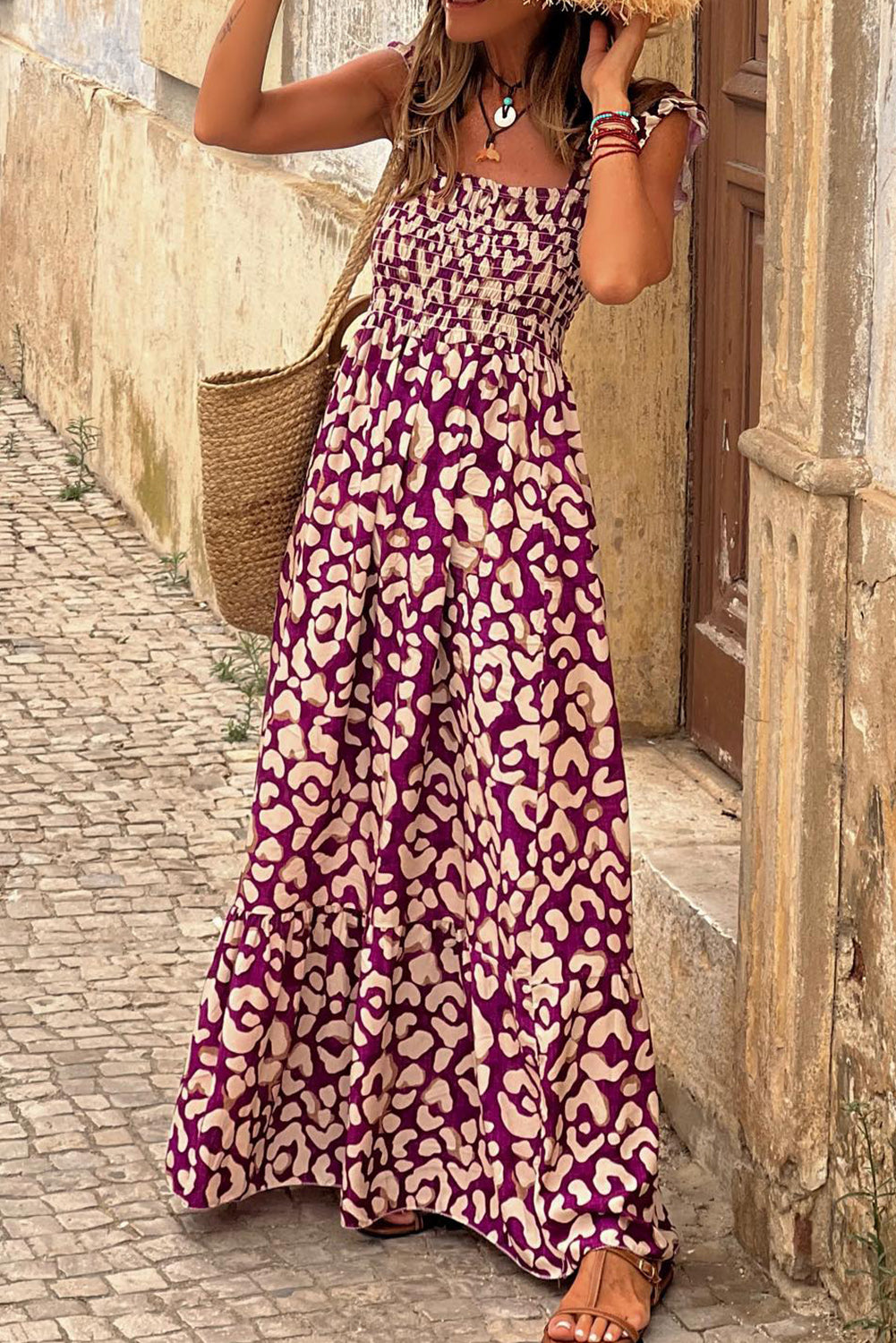 Leopard Wide Strap Dress- 2 Colors