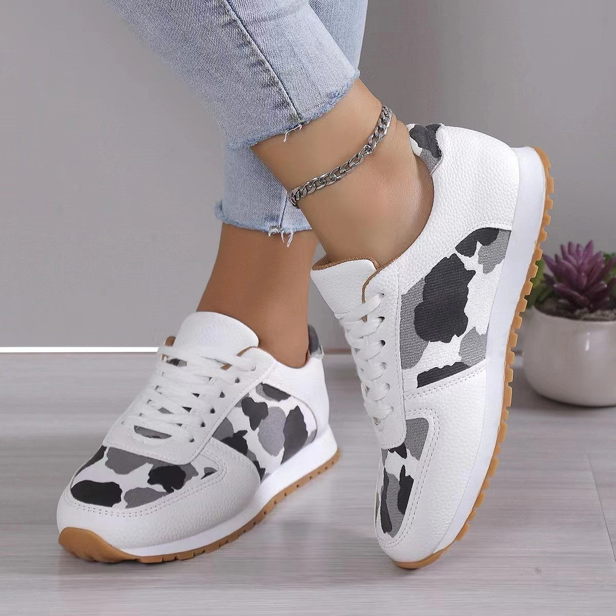 Tied Printed Faux Leather Athletic