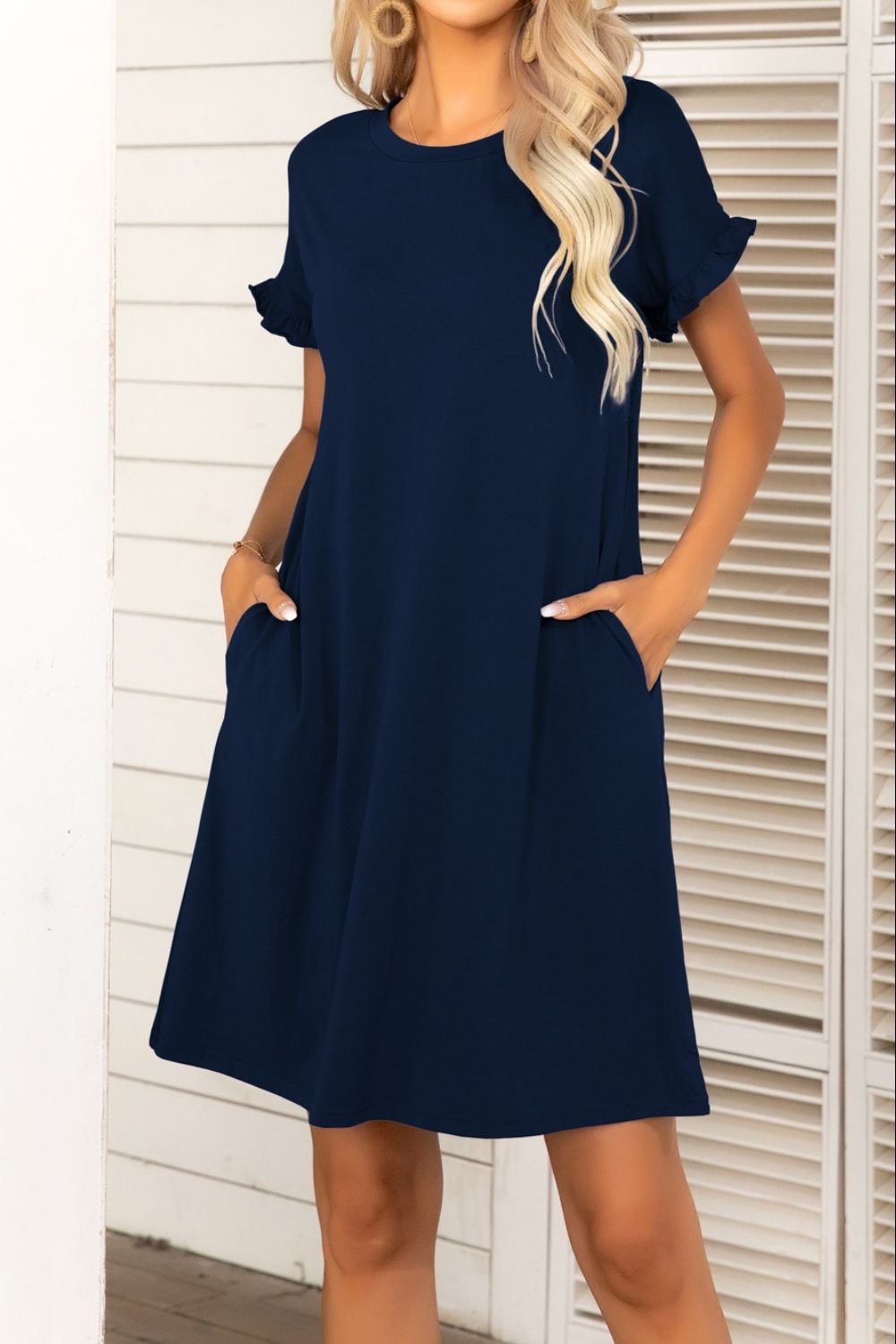 Camo Flounce Sleeve Dress with Pockets