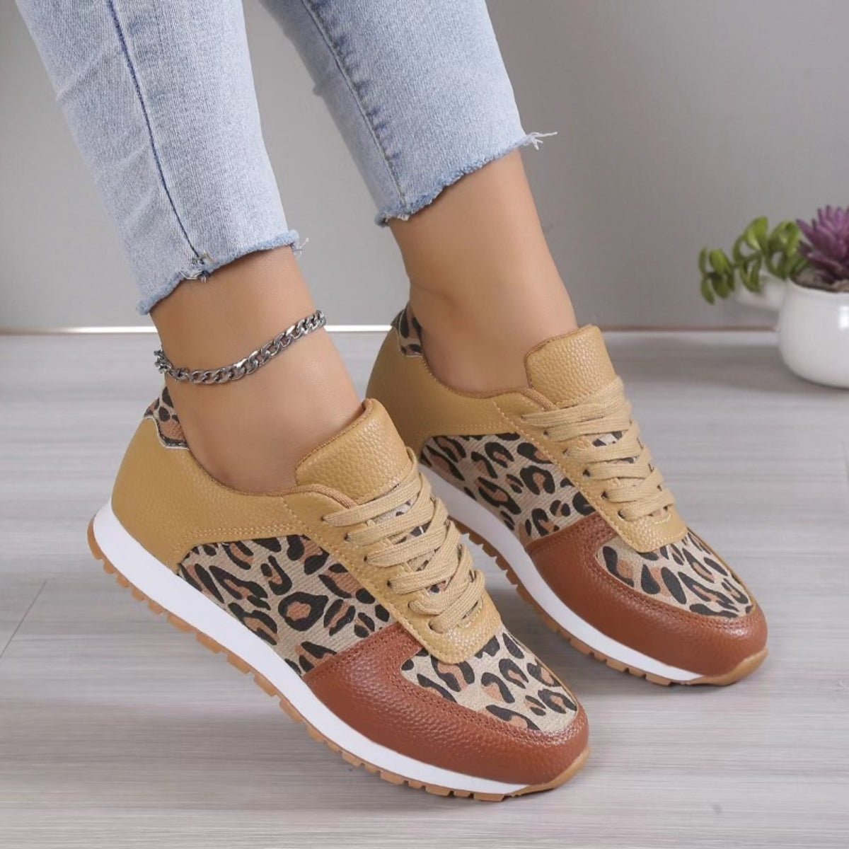 Tied Printed Faux Leather Athletic
