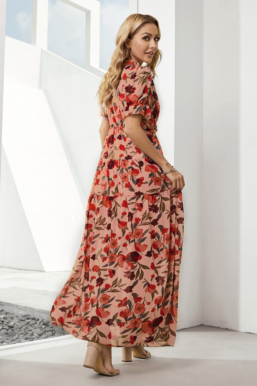 Floral V-Neck Short Sleeve Dress- 2 Color Options