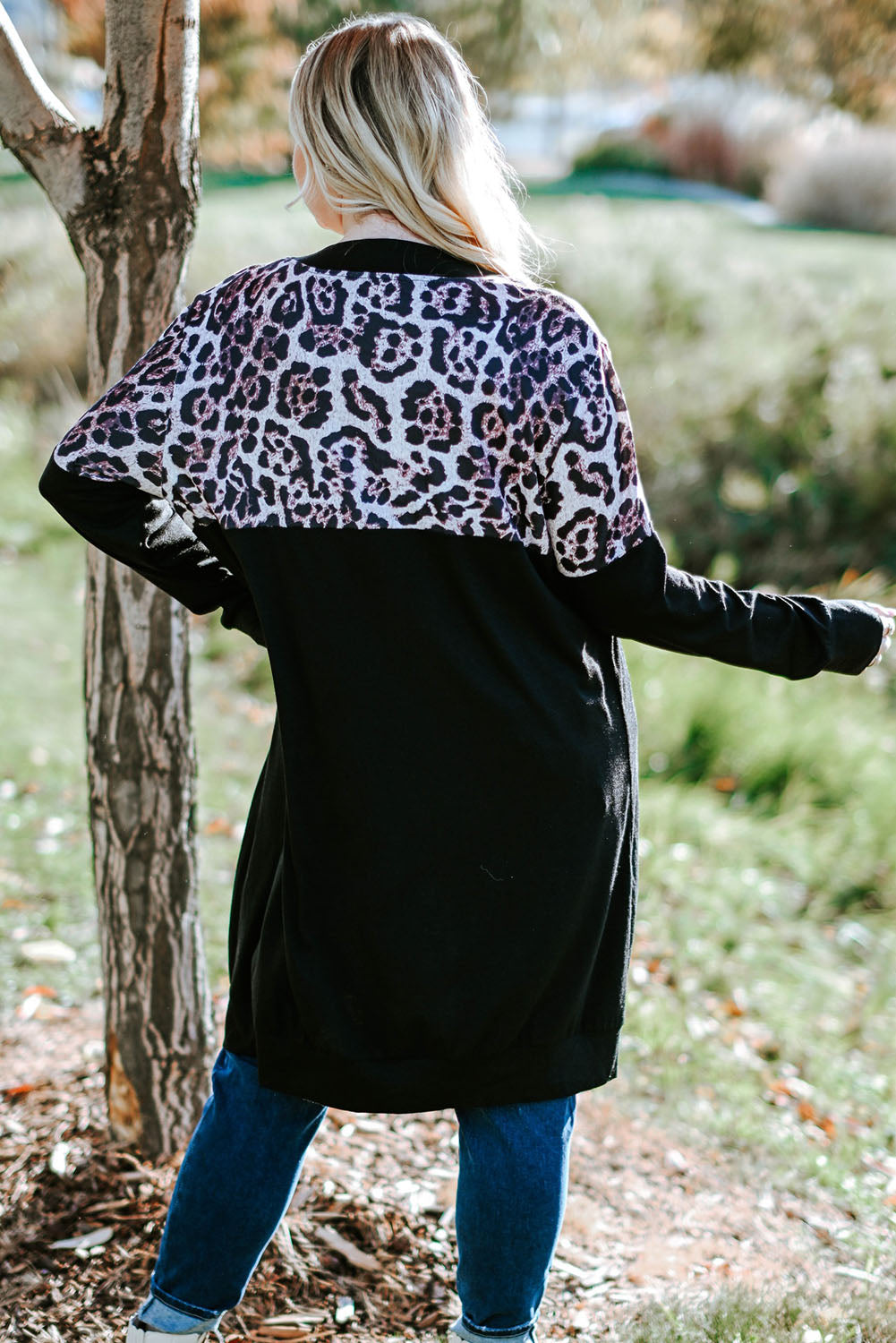 Plus Size Open Front Dropped Shoulder Cardigan- Leopard & Buffalo Plaid