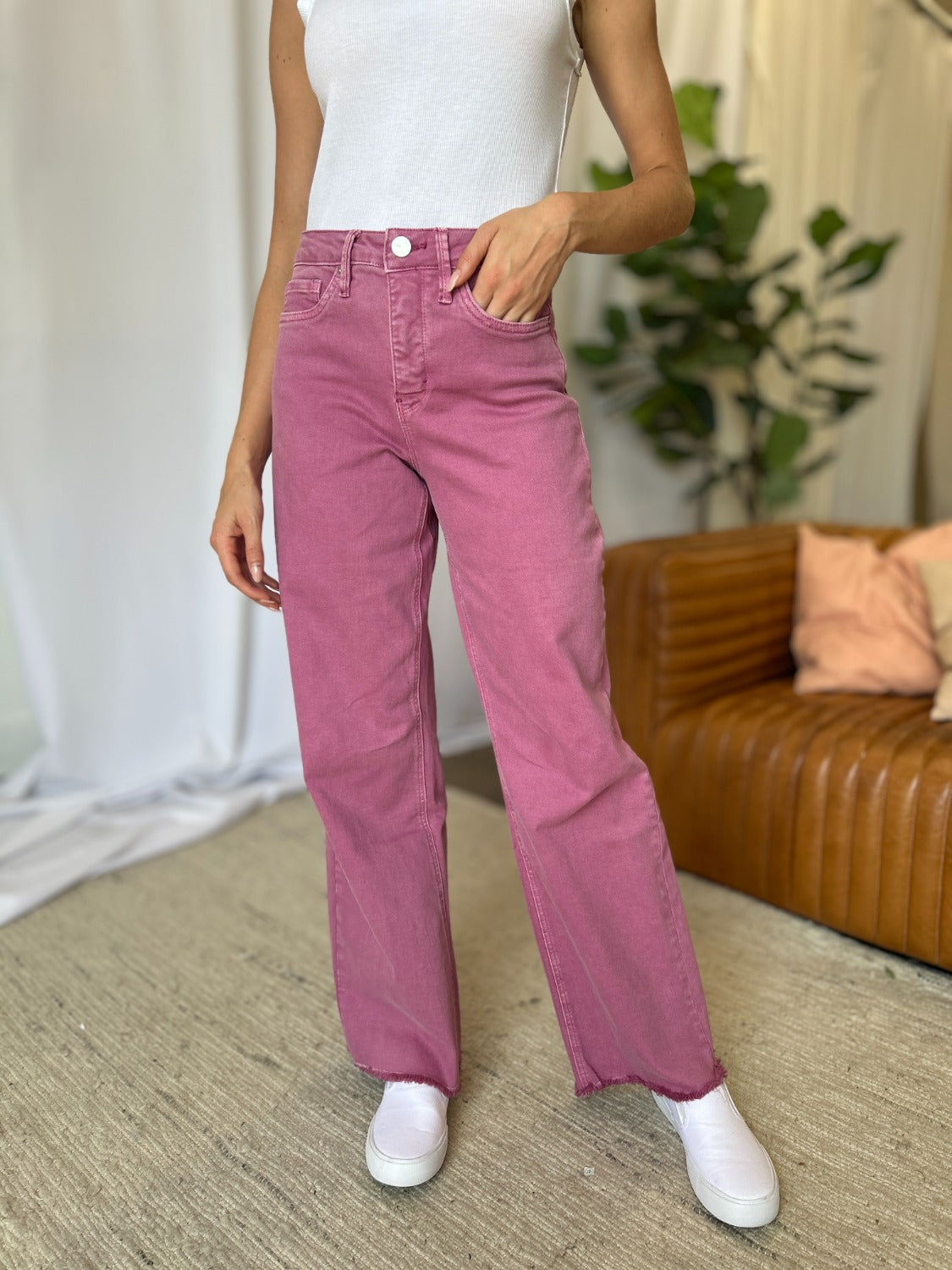 RFM High Rise Garment Dye Wide Leg Jeans