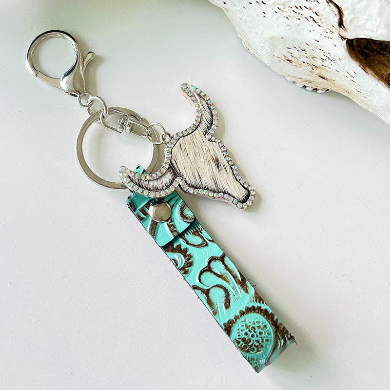 Rhinestone Bull Keychain- 7 Color Options