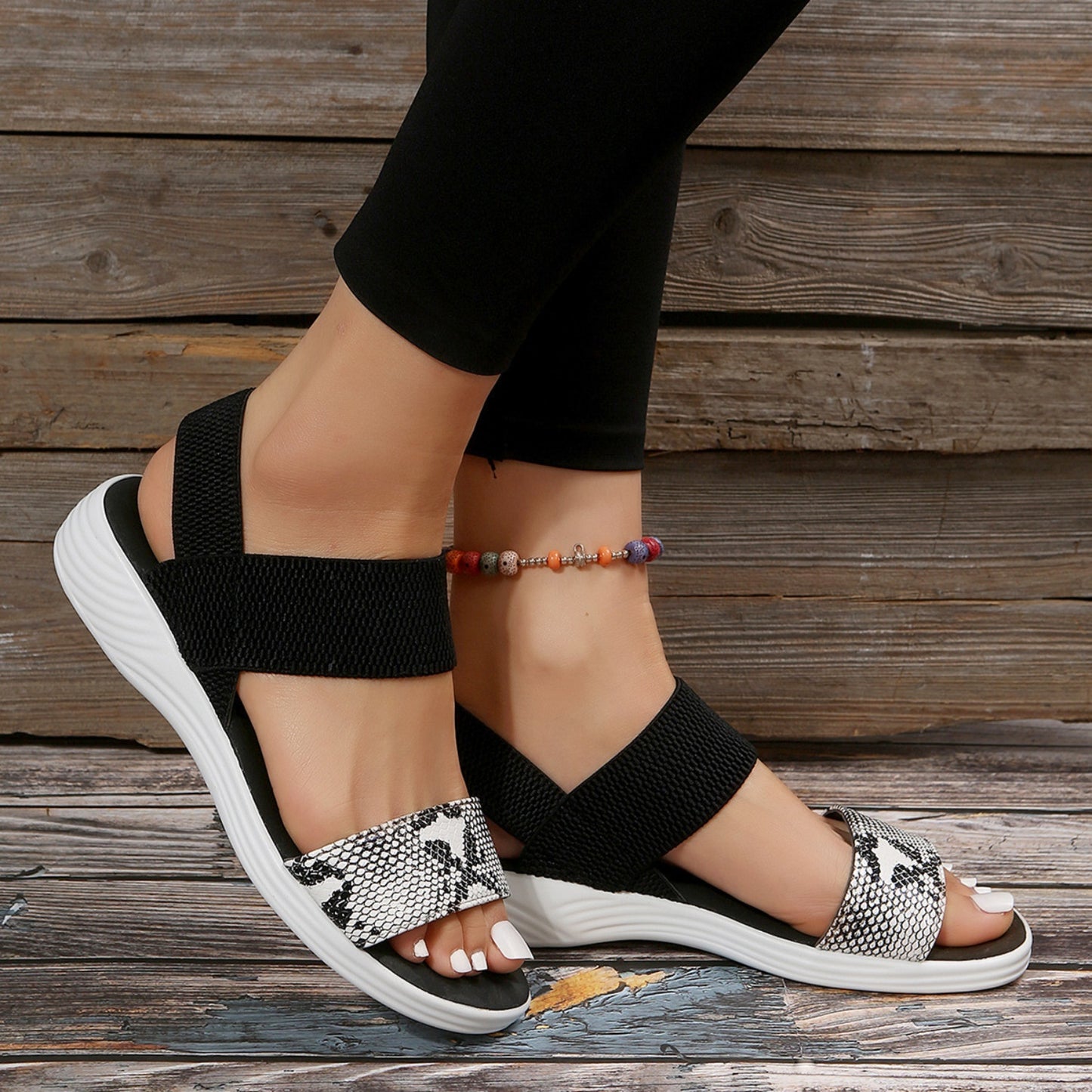 Faux Leather Open Toe Low Heel Sandals- 5 Colors