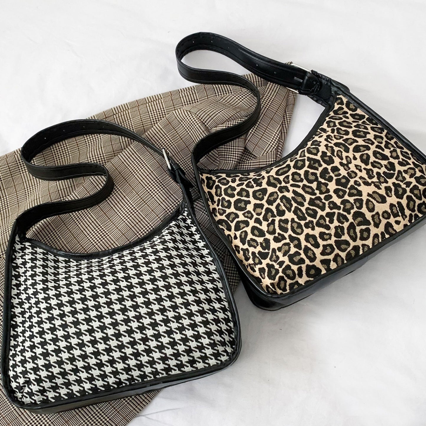 Faux Leather Adjustable Strap Shoulder Bag- 3 Prints