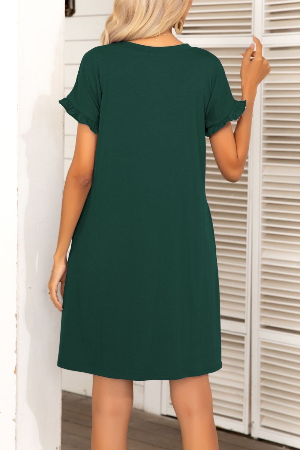 Camo Flounce Sleeve Dress with Pockets