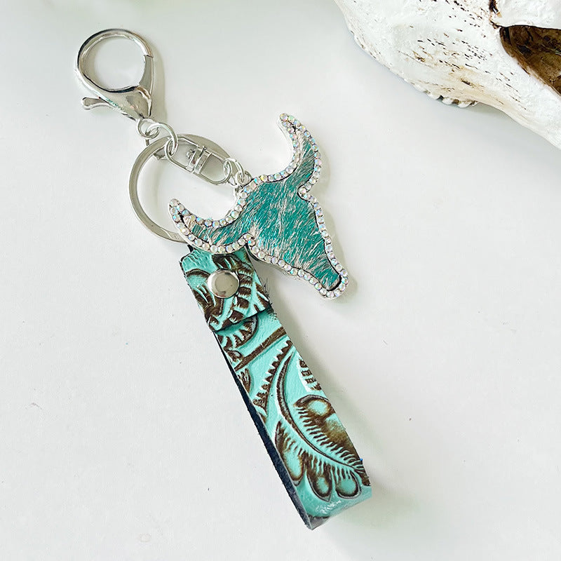 Rhinestone Bull Keychain- 7 Color Options