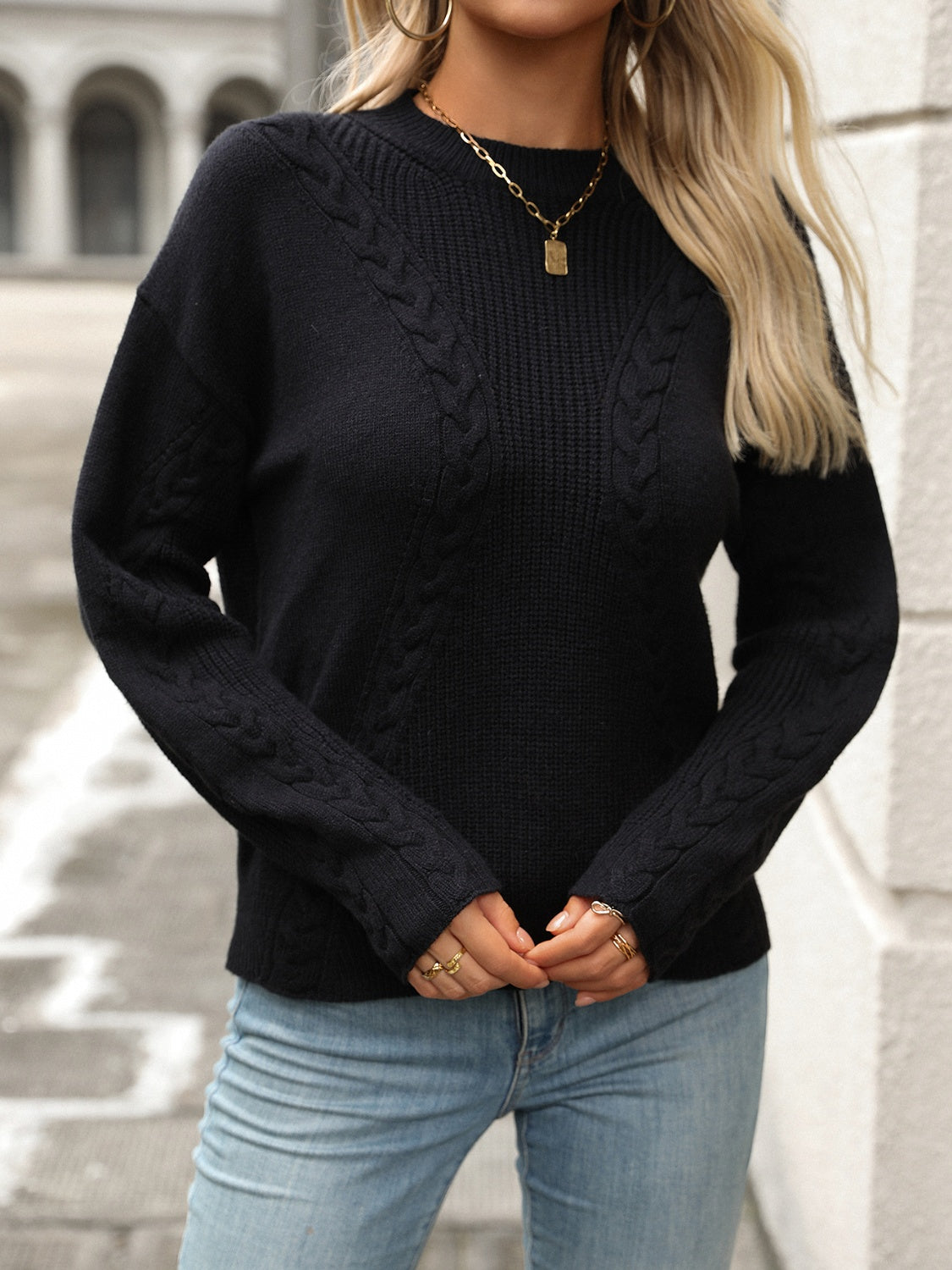 Cable-Knit Round Neck Sweater- 4 Colors